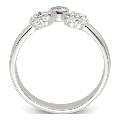 Sterling Silver Bezel Cz And Floral Ring Set – view 3