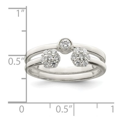 Sterling Silver Bezel Cz And Floral Ring Set – view 4