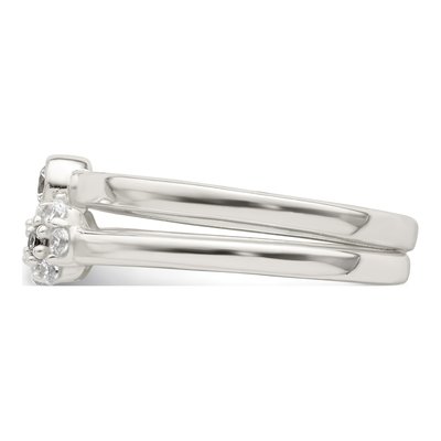 Sterling Silver Bezel Cz And Floral Ring Set – view 5