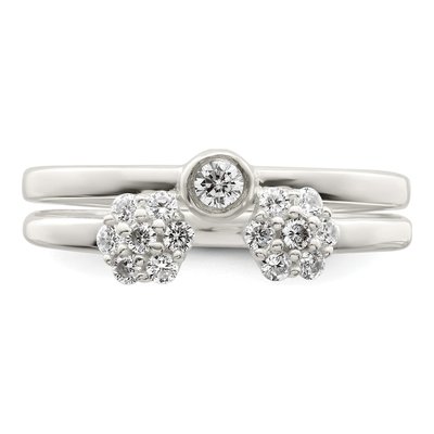 Sterling Silver Bezel Cz And Floral Ring Set – view 6