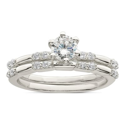 Sterling Silver CZ Wedding Ring Set