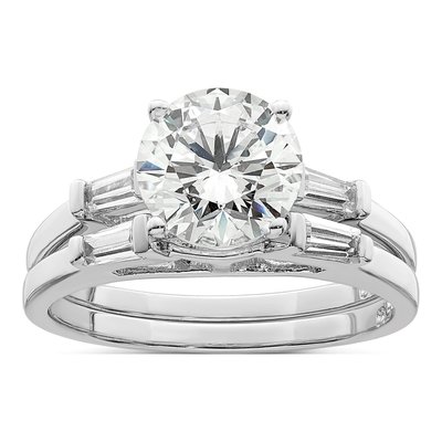 Sterling Silver CZ Two-Piece Wedding Ring Set