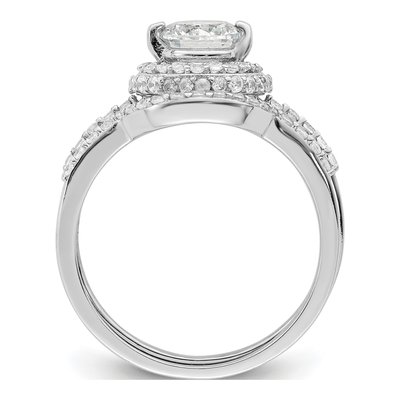 Sterling Silver CZ Halo Engagement Ring & Band Set – view 3