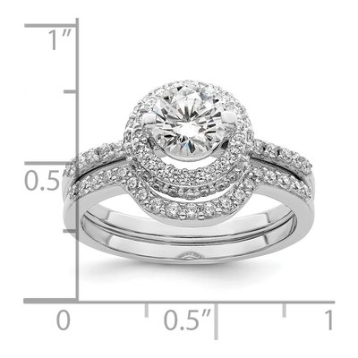 Sterling Silver CZ Halo Engagement Ring & Band Set – view 4