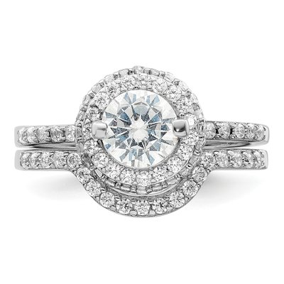 Sterling Silver CZ Halo Engagement Ring & Band Set – view 6