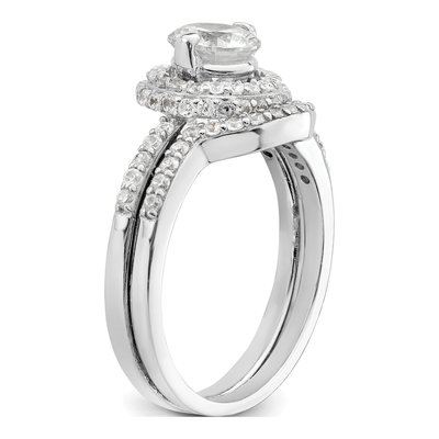 Sterling Silver CZ Halo Engagement Ring & Band Set – view 8