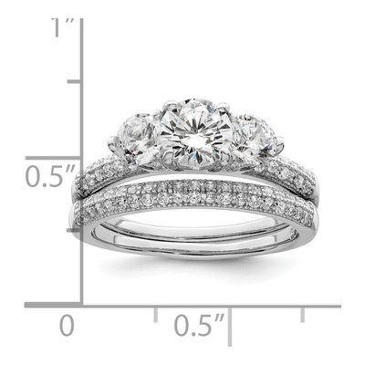 Sterling Silver CZ 3-Stone Pave Engagement Ring Set – view 4