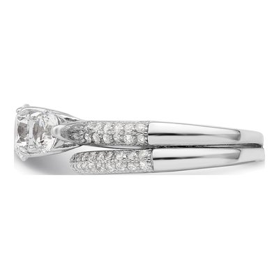 Sterling Silver CZ 3-Stone Pave Engagement Ring Set – view 5