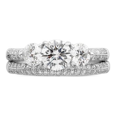Sterling Silver CZ 3-Stone Pave Engagement Ring Set – view 6