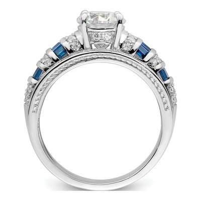 Sterling Silver Blue & White CZ Engagement Ring Set – view 3