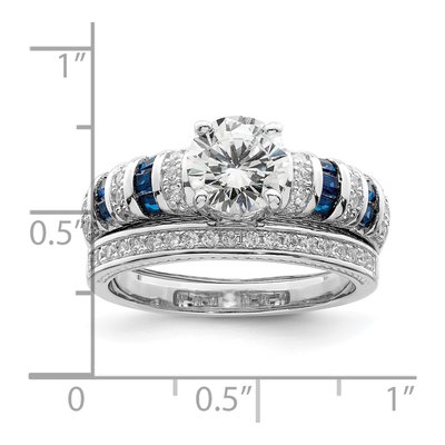 Sterling Silver Blue & White CZ Engagement Ring Set – view 4