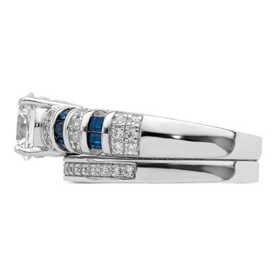 Sterling Silver Blue & White CZ Engagement Ring Set – view 5
