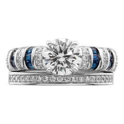 Sterling Silver Blue & White CZ Engagement Ring Set – view 6