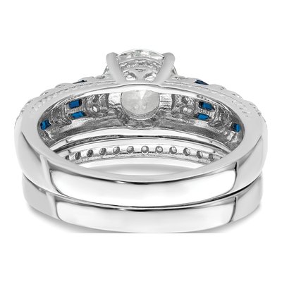 Sterling Silver Blue & White CZ Engagement Ring Set – view 7