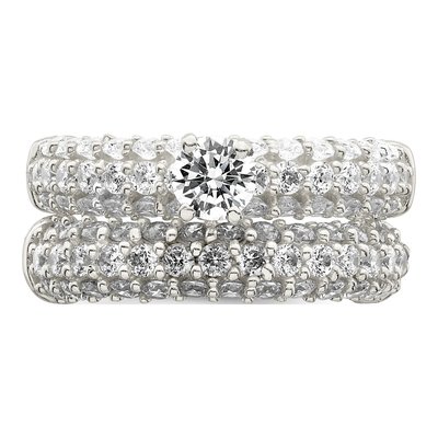 Sterling Silver Pave CZ Wedding Ring Set – view 6