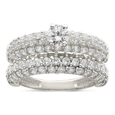 Sterling Silver Pave CZ Wedding Ring Set