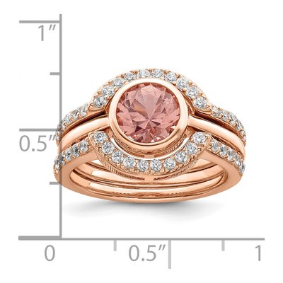 Sterling Silver Rose Tone Cz 3 Ring Set – view 4