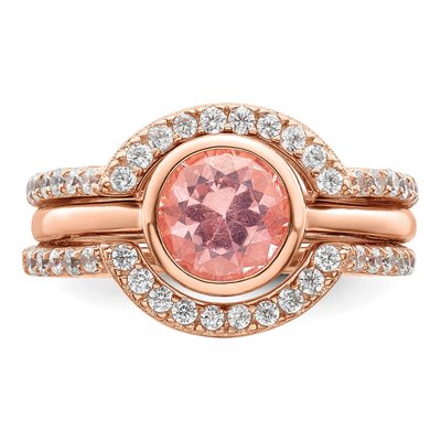 Sterling Silver Rose Tone Cz 3 Ring Set – view 6