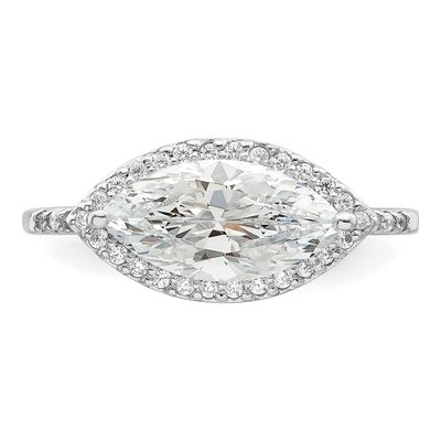 Sterling Silver CZ Marquise Halo Engagement Ring – view 6