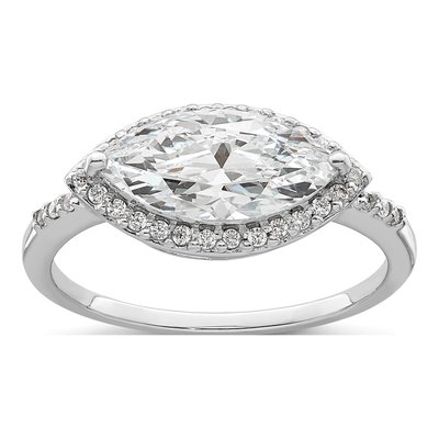 Sterling Silver CZ Marquise Halo Engagement Ring