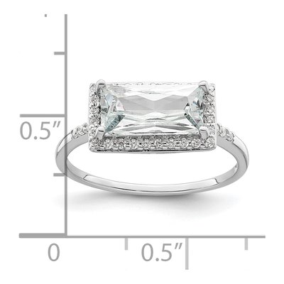 Sterling Silver CZ Halo Rectangular Engagement Ring – view 4