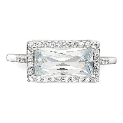 Sterling Silver CZ Halo Rectangular Engagement Ring – view 6