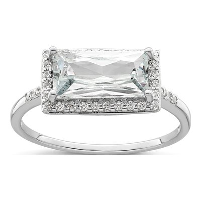 Sterling Silver CZ Halo Rectangular Engagement Ring