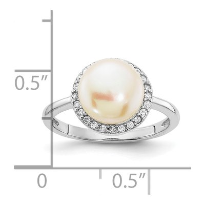 Sterling Silver Freshwater Cultured Pearl & CZ Button Ring – view 2