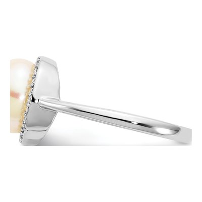 Sterling Silver Freshwater Cultured Pearl & CZ Button Ring – view 3