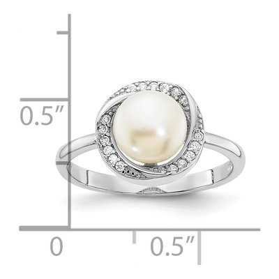 Sterling Silver Freshwater Cultured Pearl & CZ Button Ring – view 2
