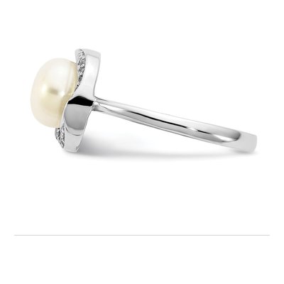 Sterling Silver Freshwater Cultured Pearl & CZ Button Ring – view 3