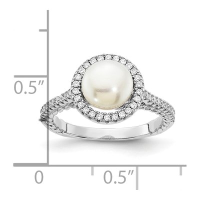 Sterling Silver Freshwater Cultured Pearl & CZ Button Ring – view 2