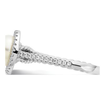 Sterling Silver Freshwater Cultured Pearl & CZ Button Ring – view 3