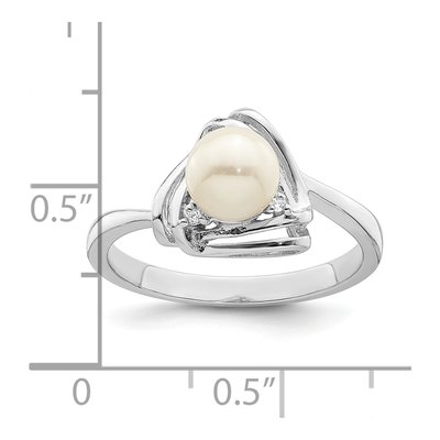 Sterling Silver Freshwater Cultured Pearl & CZ Triangle Ring – view 2