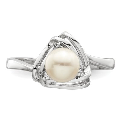 Sterling Silver Freshwater Cultured Pearl & CZ Triangle Ring – view 4