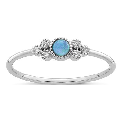 Sterling Silver Lab-Created Opal & CZ Ring