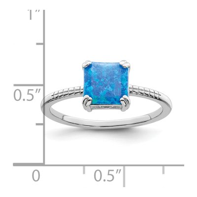 Sterling Silver Lab-Created Opal Square Ring – view 4