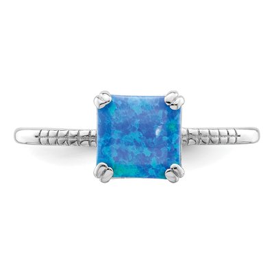 Sterling Silver Lab-Created Opal Square Ring – view 6