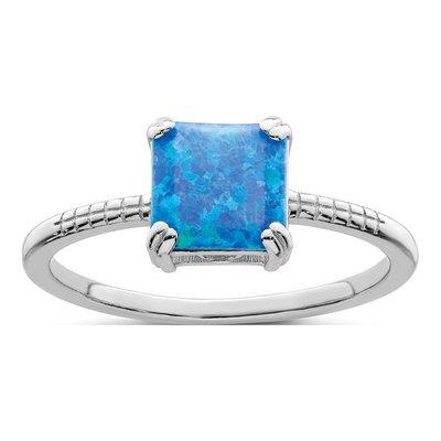 Sterling Silver Lab-Created Opal Square Ring