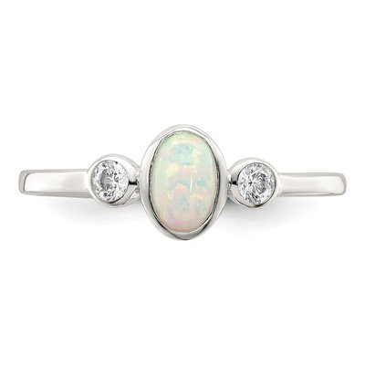 Sterling Silver Lab-Created Opal & CZ Ring – view 6