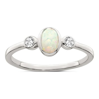 Sterling Silver Lab-Created Opal & CZ Ring