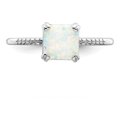Sterling Silver Lab-Created Opal Square Ring – view 6