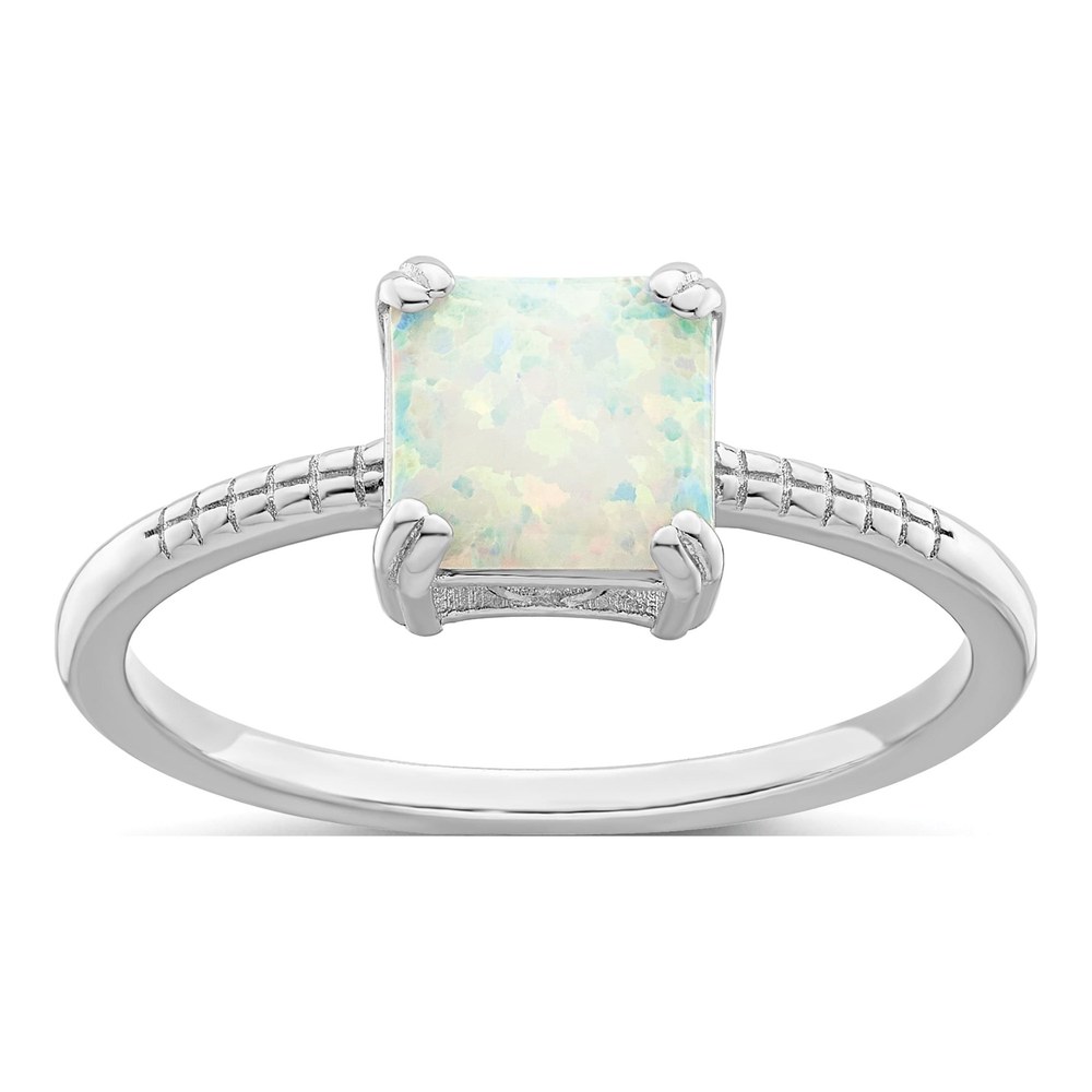 Sterling Silver Lab-Created Opal Square Ring
