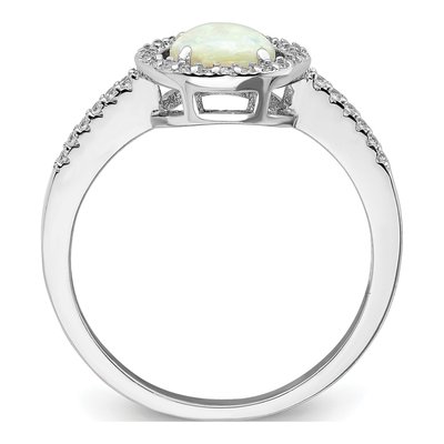 Sterling Silver Lab-Created Opal & CZ Halo Ring – view 3