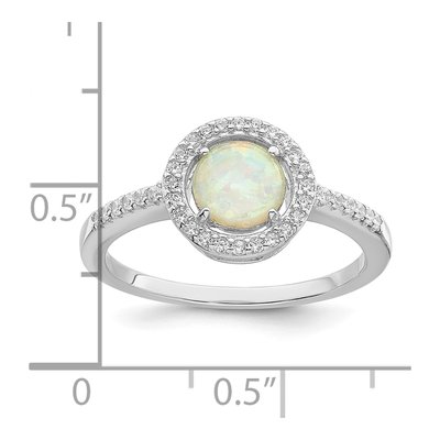 Sterling Silver Lab-Created Opal & CZ Halo Ring – view 4
