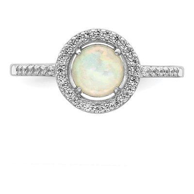 Sterling Silver Lab-Created Opal & CZ Halo Ring – view 6