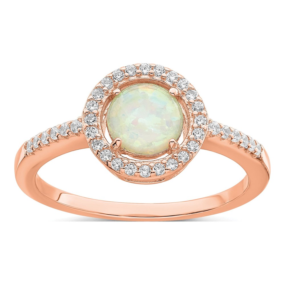 Rose Gold-Plated Sterling Silver Lab-Created Opal & CZ Halo Ring