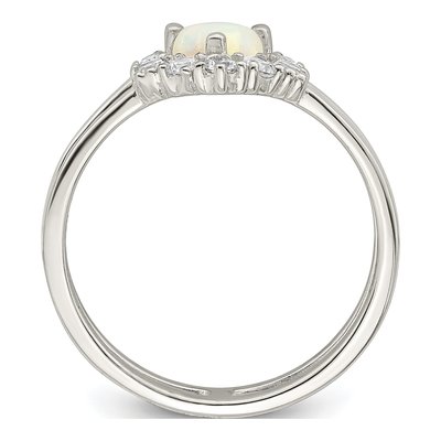 Sterling Silver Lab-Created Opal & CZ Heart Double Ring – view 3