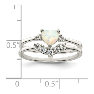 Sterling Silver Lab-Created Opal & CZ Heart Double Ring – view 4