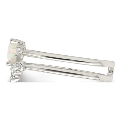 Sterling Silver Lab-Created Opal & CZ Heart Double Ring – view 5